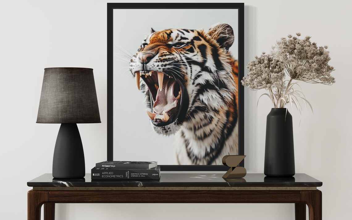 Roaring Tiger Close-Up with Bared Fangs Wildlife Photo Art Poster - Image 2