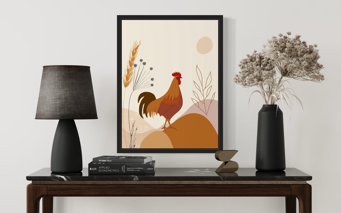 Proud Rooster Boho Terracotta Desert Landscape Minimalist Art Poster - Image 3