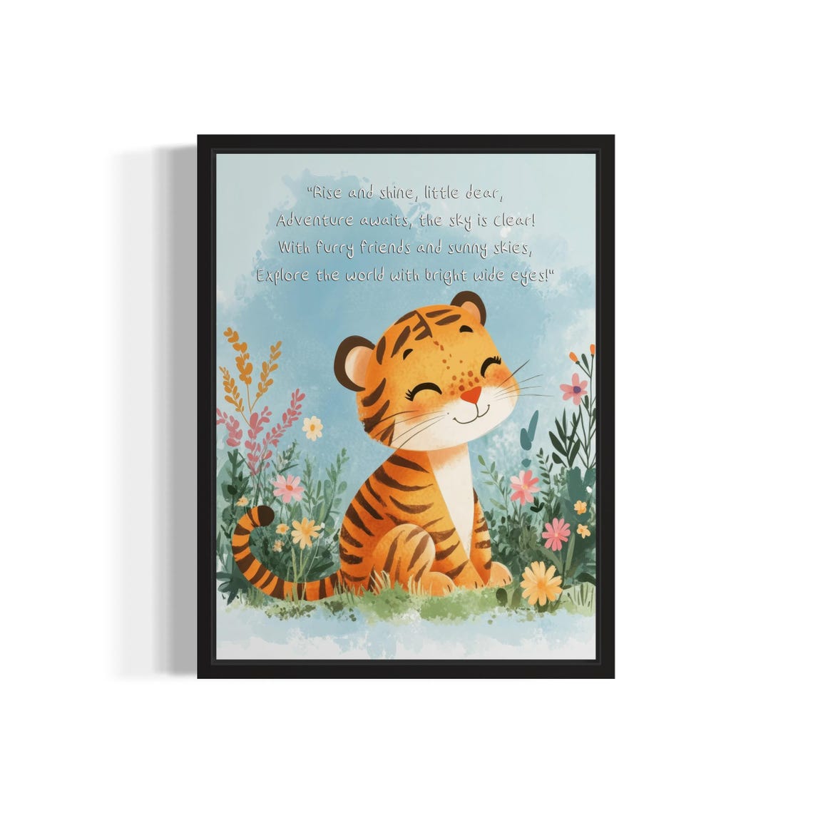 Smiling Tiger Cub with Sweet Adventure Poem Nursery Wall Poster