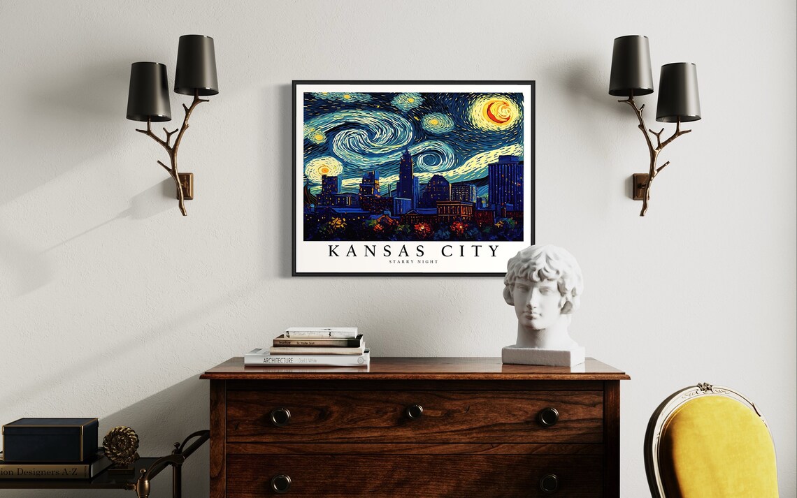 Kansas City Downtown Skyline Van Gogh Starry Night City Poster - Image 4