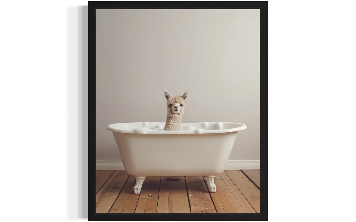 Alpaca In A Vintage White Clawfoot Bathtub Funny Animal Poster