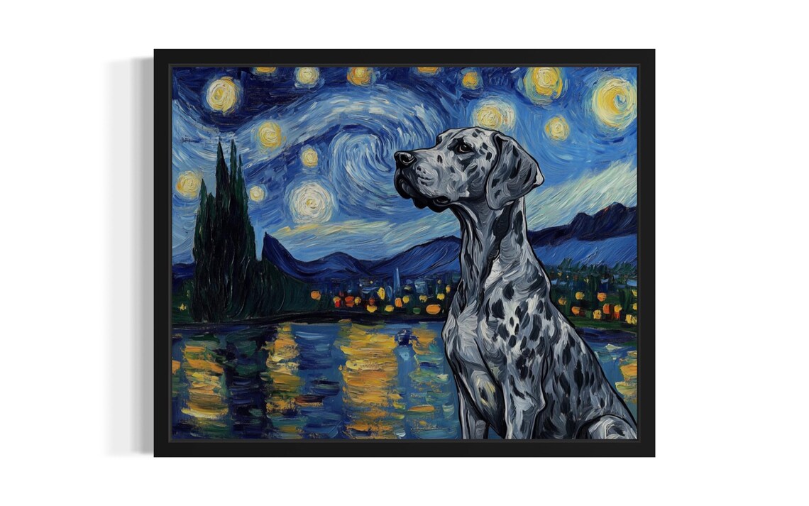 Dalmatian Dog Starry Night Van Gogh Style Whimsical Art Poster