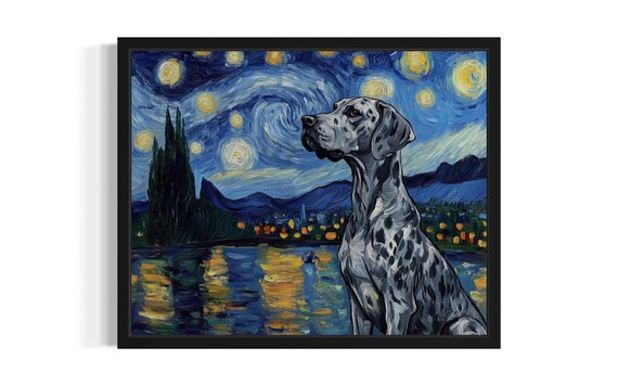 Great Dane Dog Starry Night Art Print Wall Poster Original Paint Artwork Decor