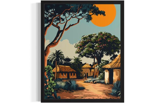 Africa Village Art Print Wall Art Poster Original Paint Artwork Artwork Decor