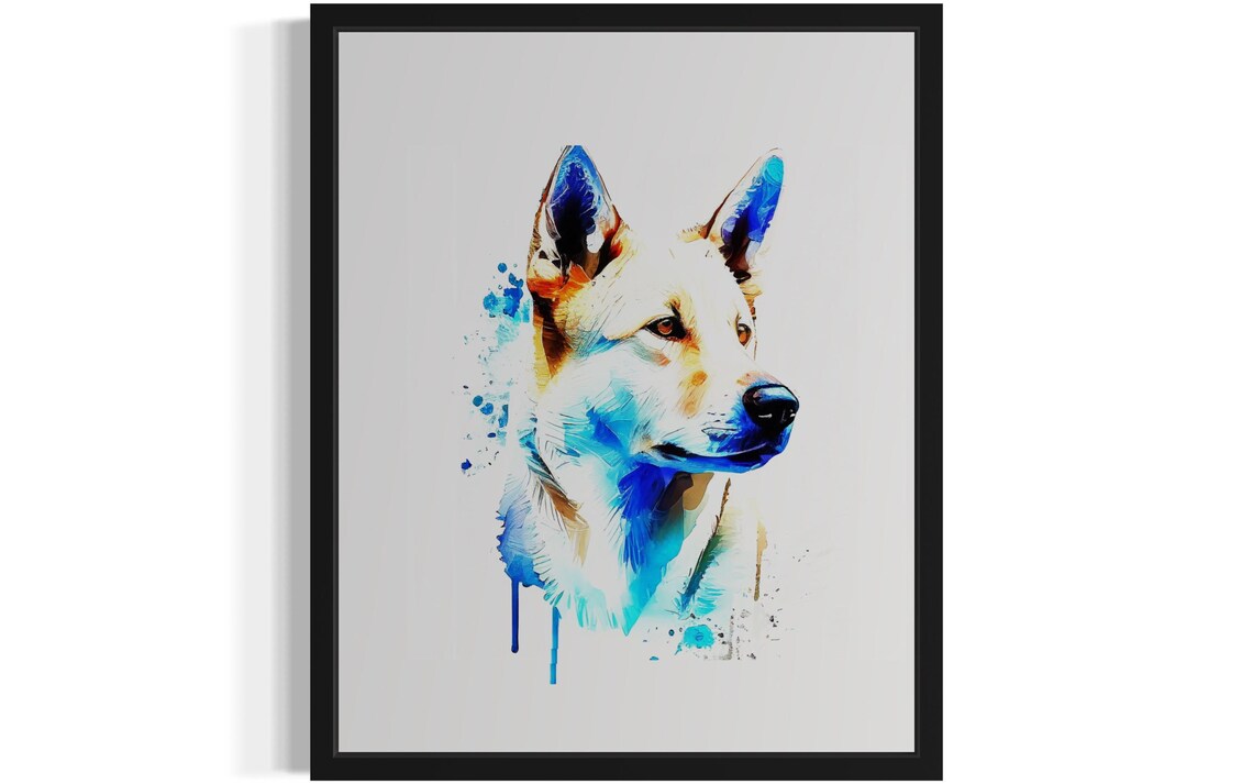 White Dog Portrait Blue Orange Splash Watercolor Animal Art Poster