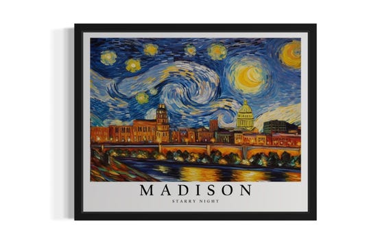 Madison Wisconsin Starry Night Art Print Wall Art Poster Original Paint Artwork Artwork Decor