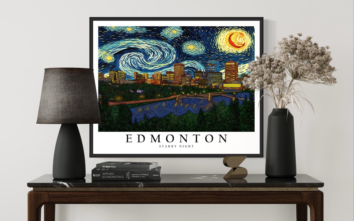 Edmonton River Valley Skyline Van Gogh Starry Night City Poster - Image 3