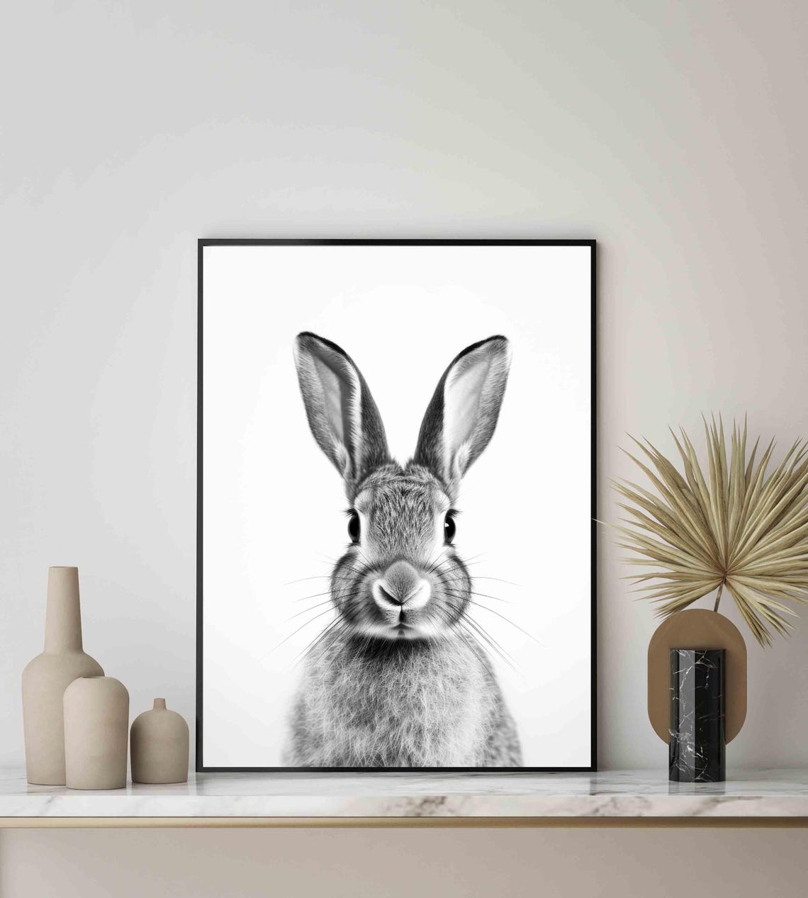 Black And White Rabbit Front Portrait Minimalist Decor Poster - Image 4