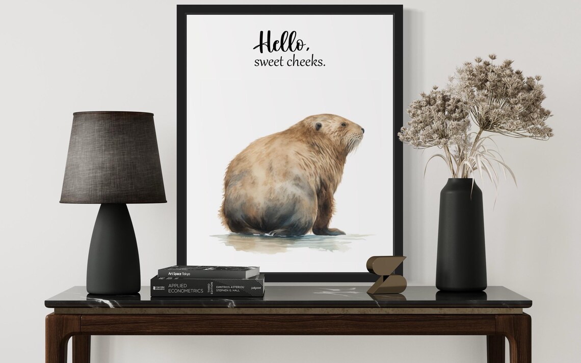 Hello Sweet Cheeks Sea Otter Watercolor Bathroom Humor Poster - Image 3