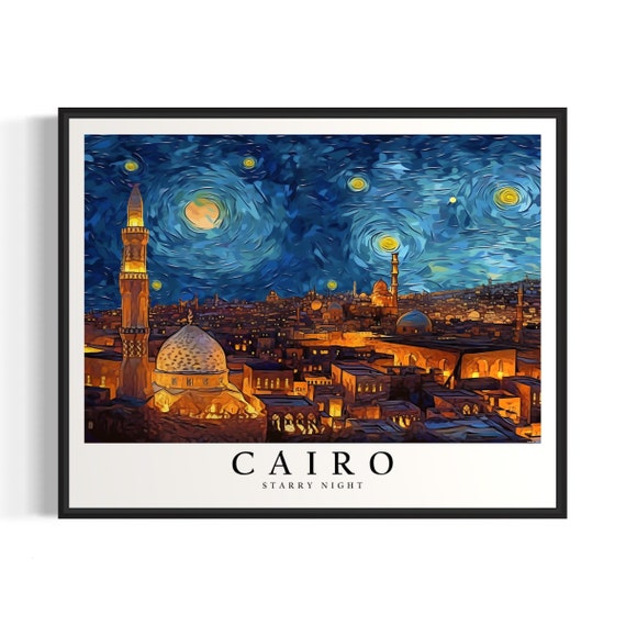 Cairo Starry Night Art Print Van Gogh Cairo Poster Wall Art Original Cairo Painting Decor