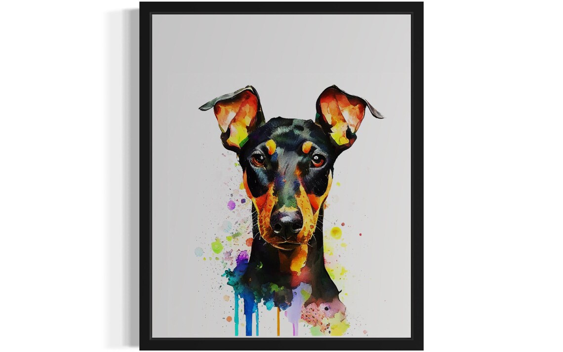 Manchester Terrier Black Tan Colorful Watercolor Portrait Poster