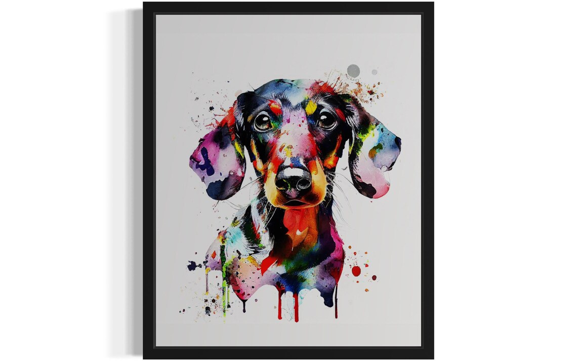 Dachshund Rainbow Watercolor Portrait Color Splash Ink Art Poster