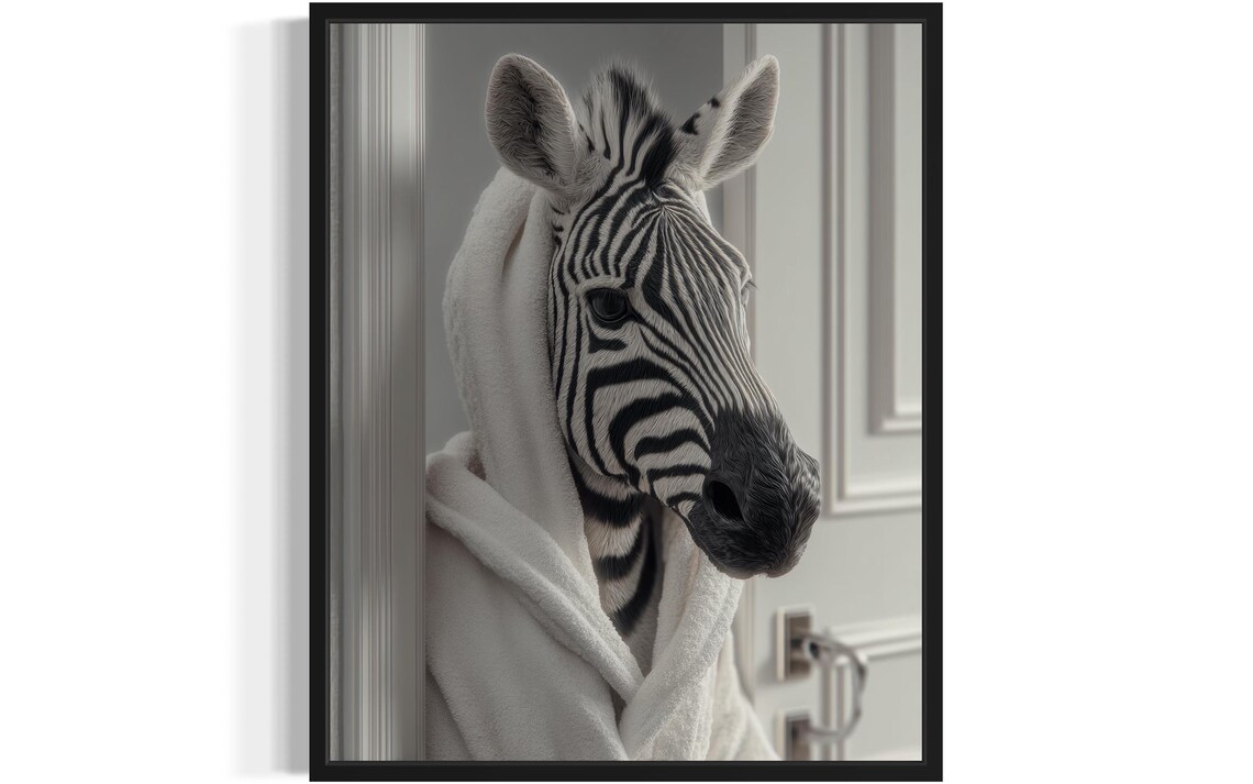 Zebra Animal Restroom Poster Art Print Bathroom Wall Original Paint Artwork Decor