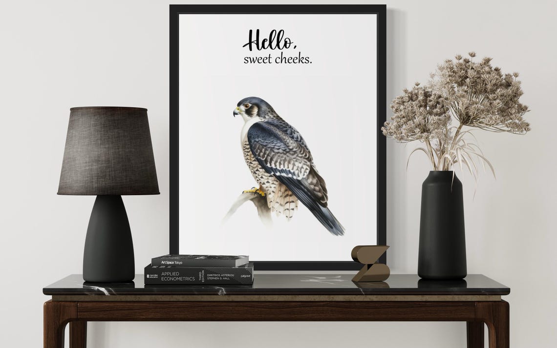 Falcon Hello Sweet Cheeks Funny Perched Bird Bathroom Poster - Image 3