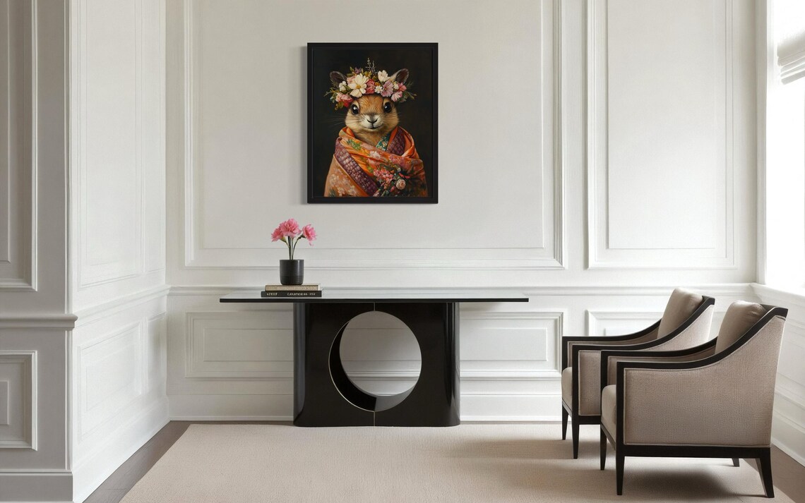 Numbat Wearing Flower Crown and Orange Kimono Fine Art Decor Poster - Image 4