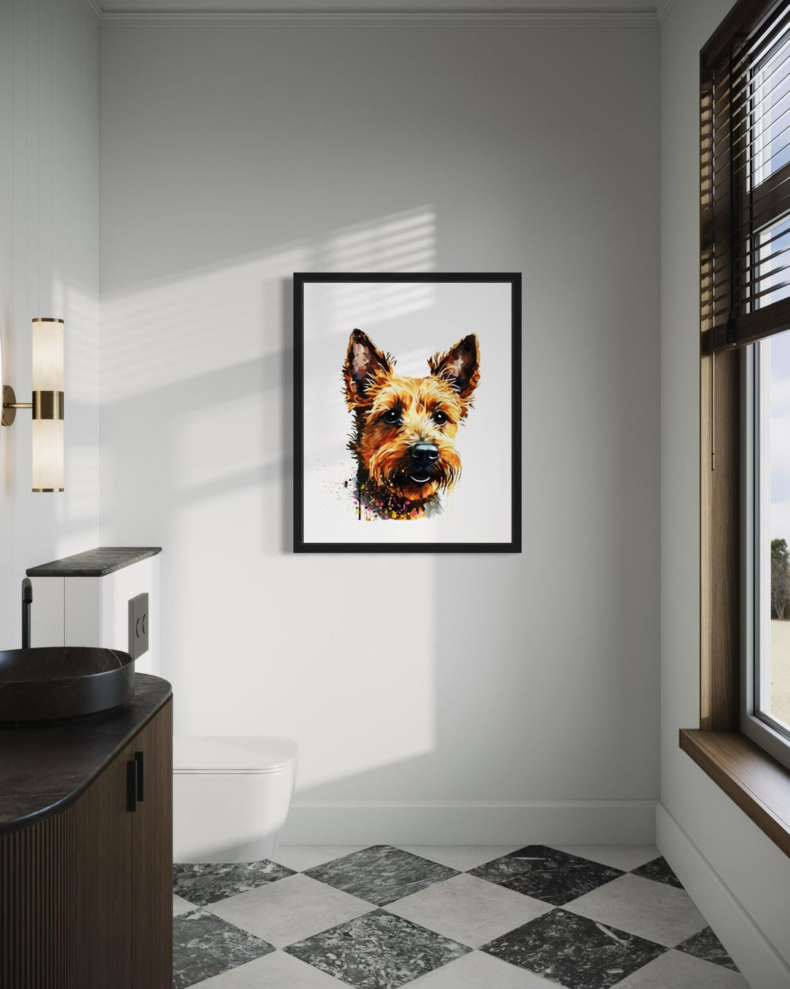 Australian Terrier Dog Watercolor Portrait With Paint Drips Poster - Image 3