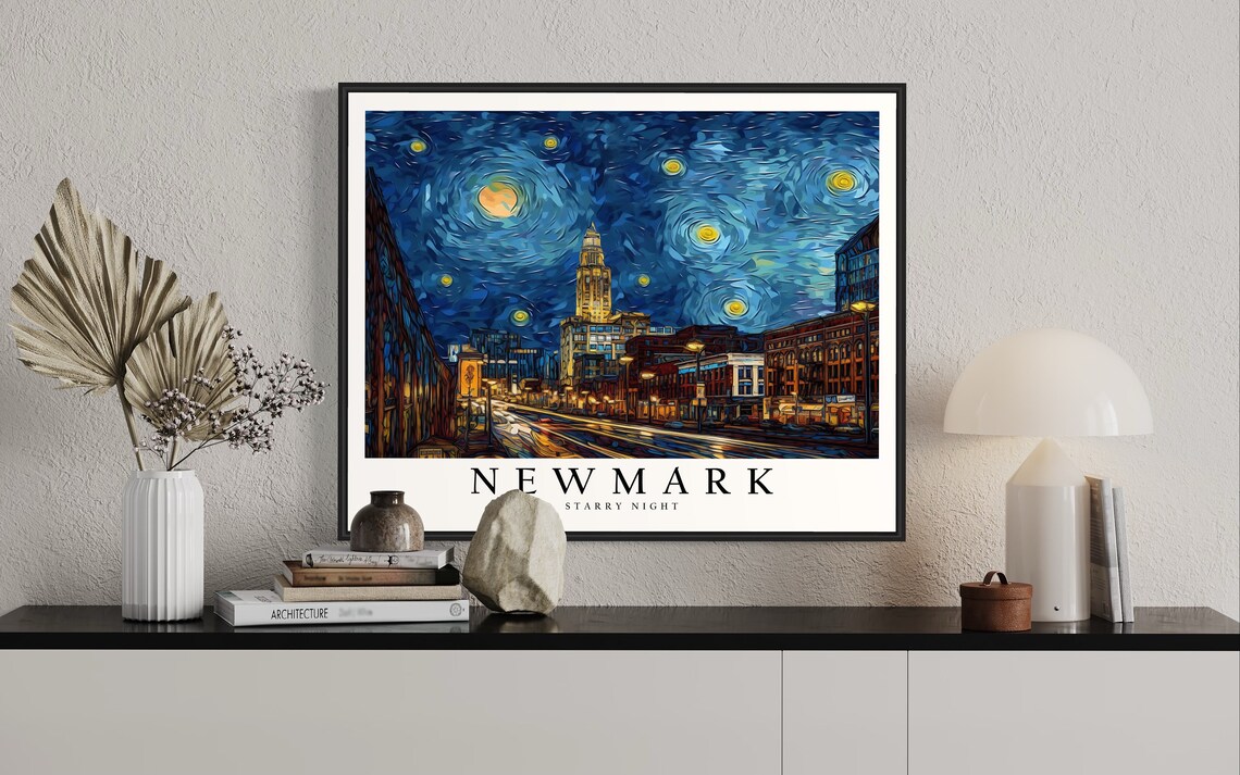 Newmark Starry Night Downtown Main Street Glowing Night Lights Art Poster - Image 2