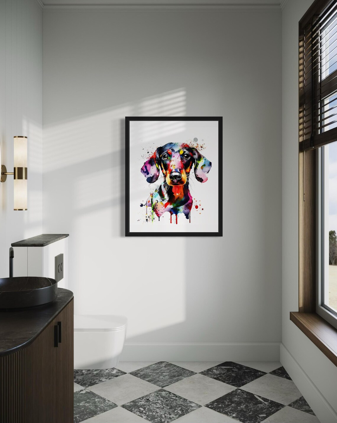 Dachshund Rainbow Watercolor Portrait Color Splash Ink Art Poster - Image 2