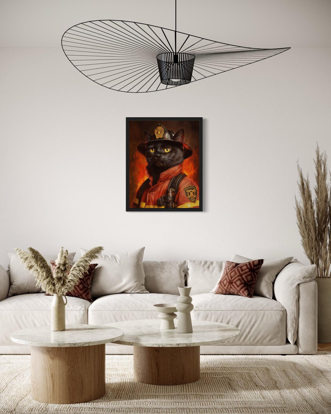 Firefighter Portrait Cat, Original Paint Artwork - Image 2