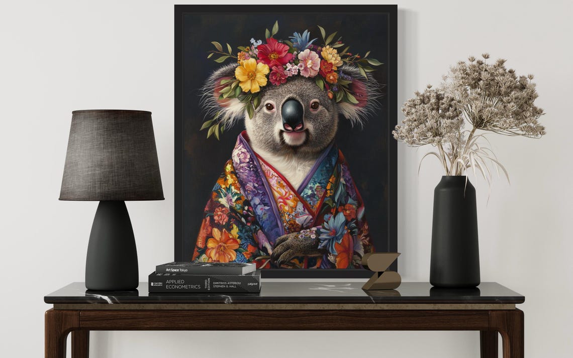 Koala Wearing Flower Crown and Floral Kimono Fine Art Decor Poster - Image 4