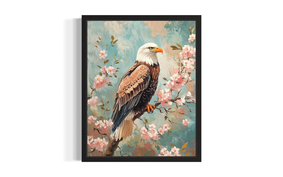 Bald Eagle With Cherry Blossoms Wildlife Bird Painting Poster