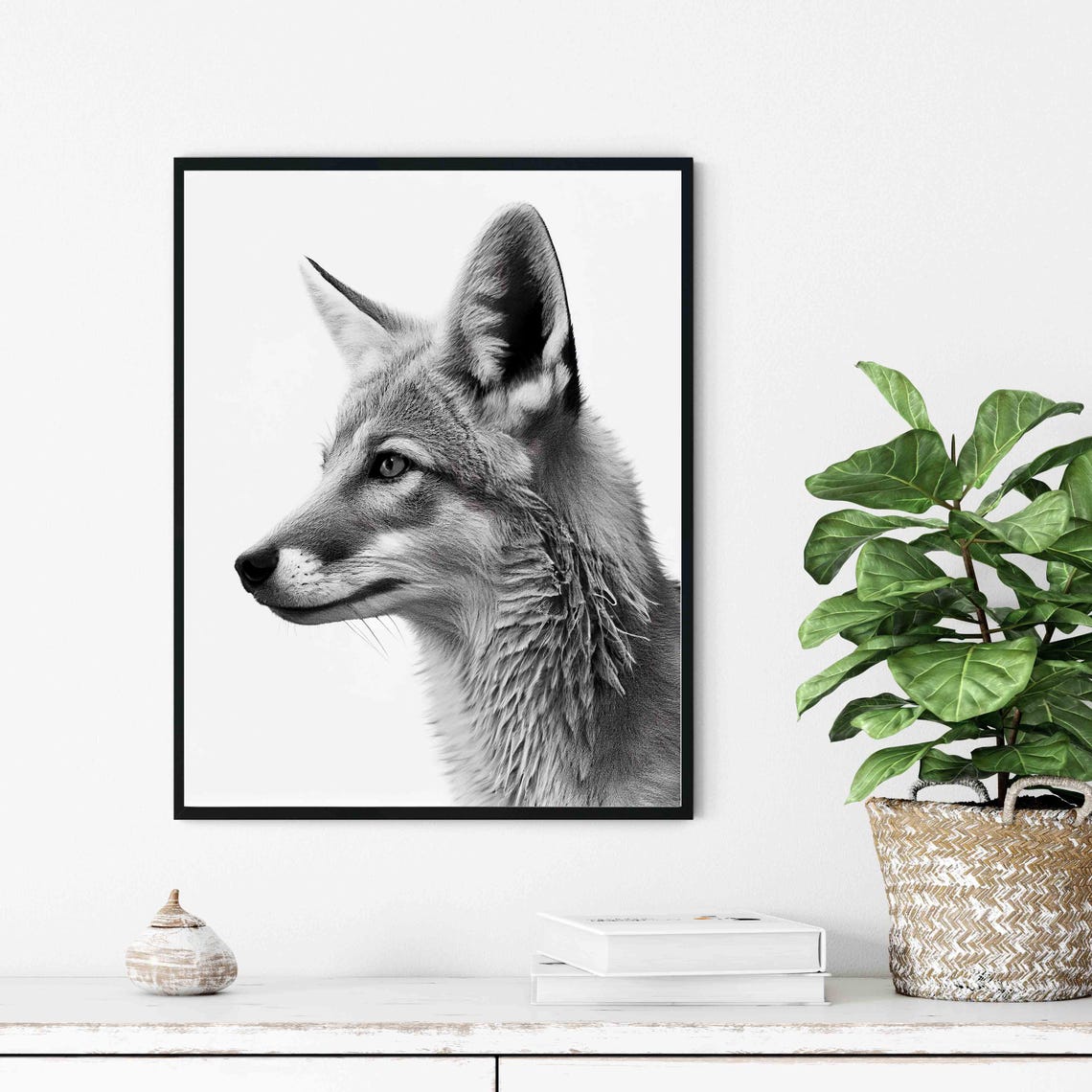 Wild Canine Profile Portrait in Black and White Sketch Poster - Image 4
