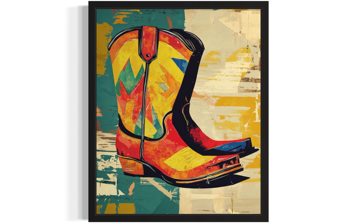 Cowboy Shoes Pop Art Print Wall Art Poster Original Paint Artwork Artwork Decor