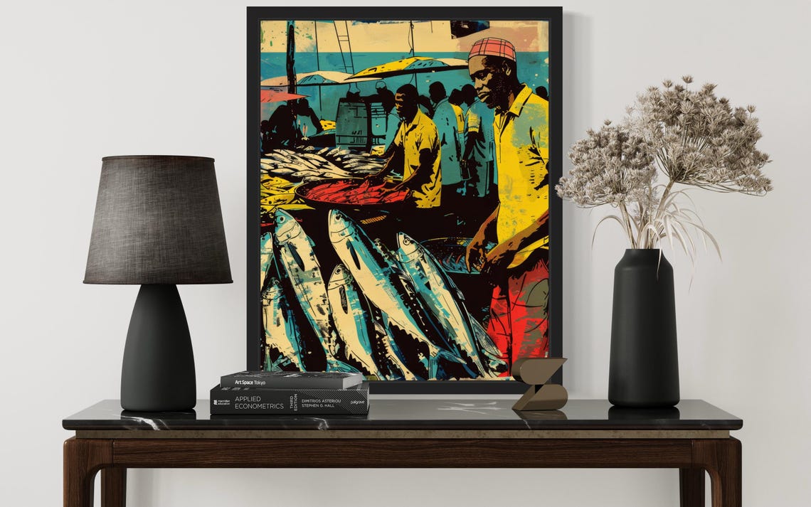African Fish Market Art Print Wall Art Poster Original Paint Artwork Artwork Decor - Image 2