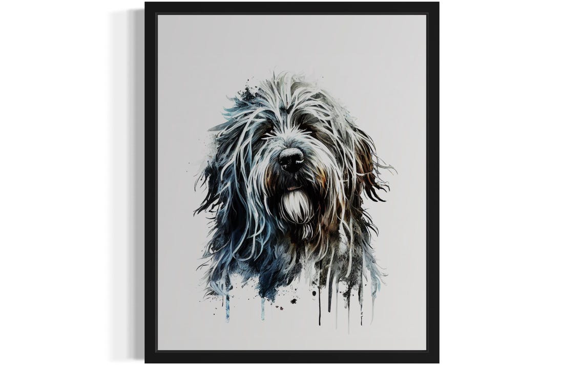 Bergamasco Sheepdog Unique Matted Coat Watercolor Portrait Dog Poster