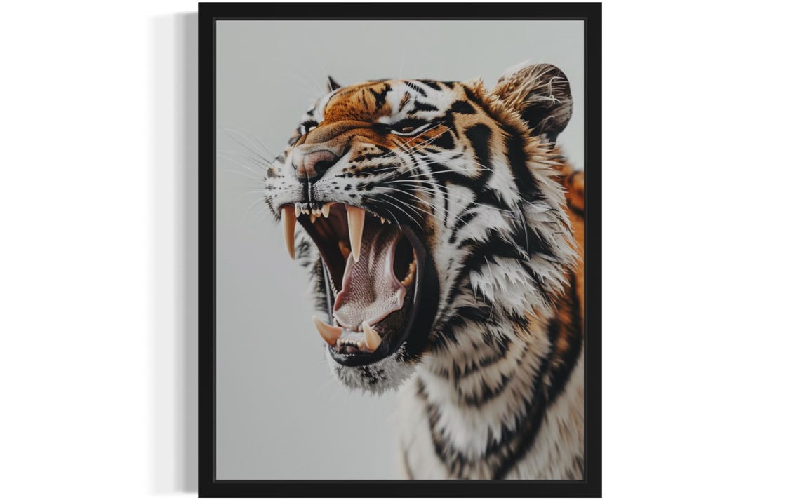 Roaring Tiger Close-Up with Bared Fangs Wildlife Photo Art Poster