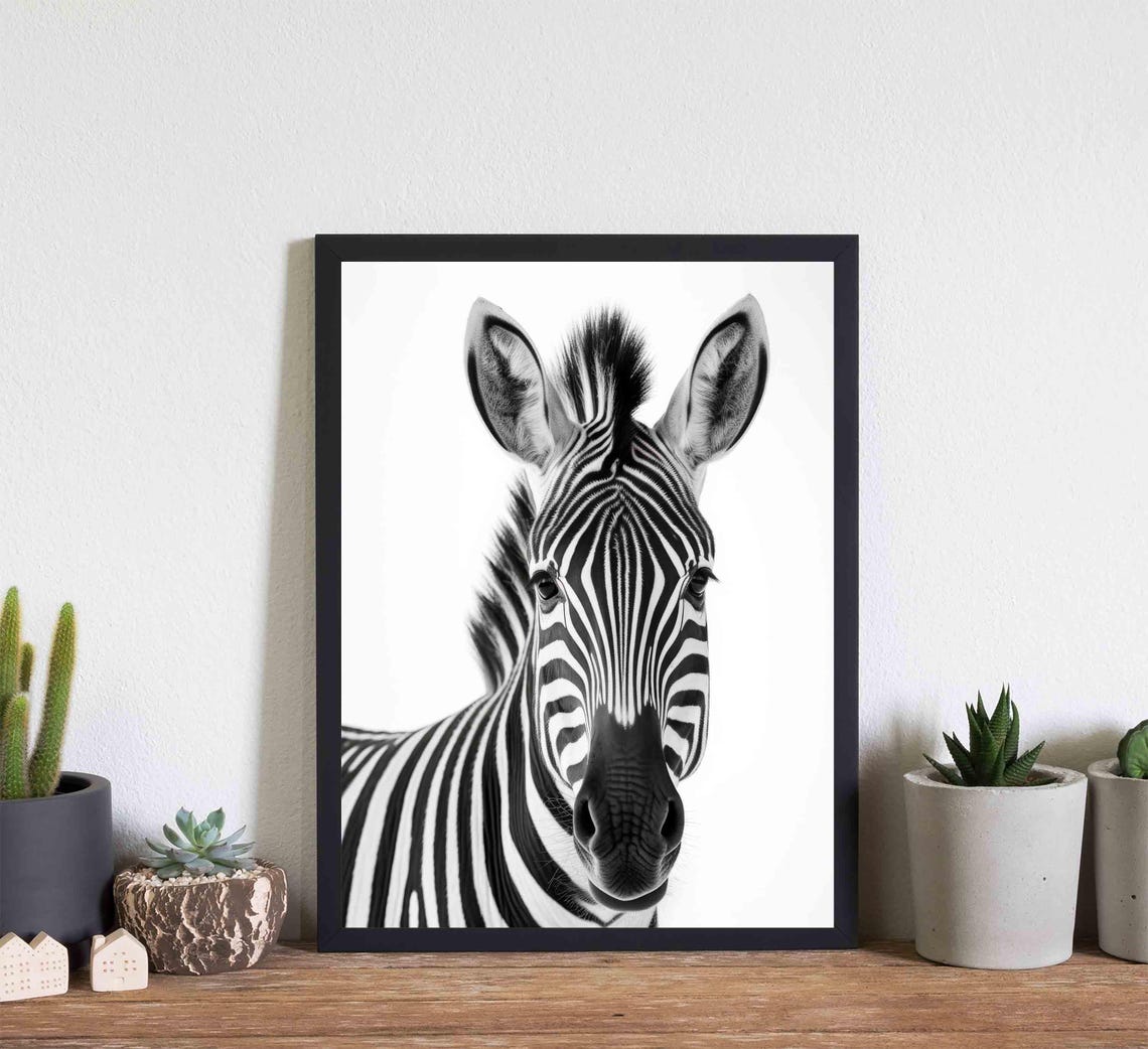 Zebra Black and White Striped Front Portrait Wildlife Poster - Image 2
