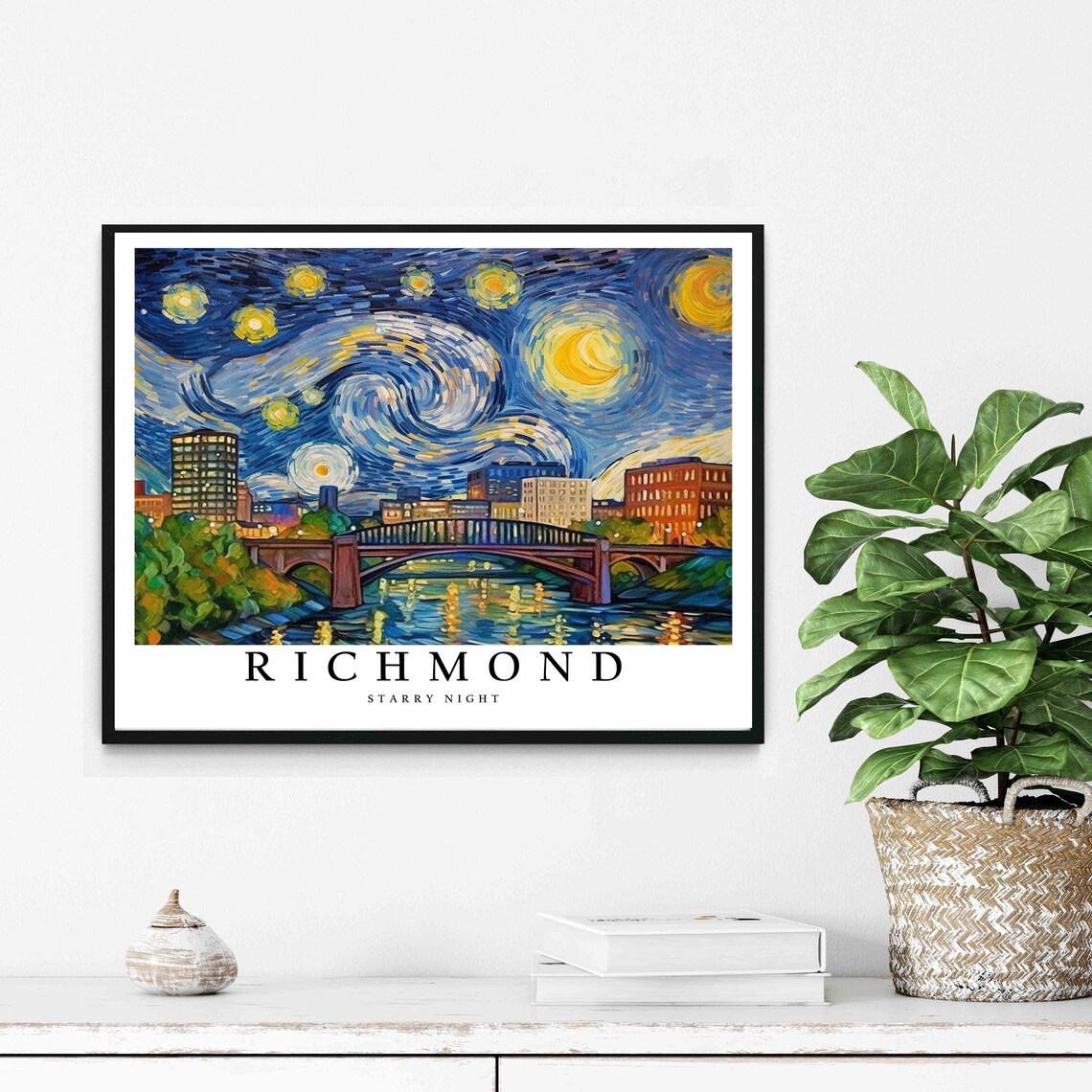 Richmond Starry Night Van Gogh Style Bridge City Poster Home Decor Gift - Image 2