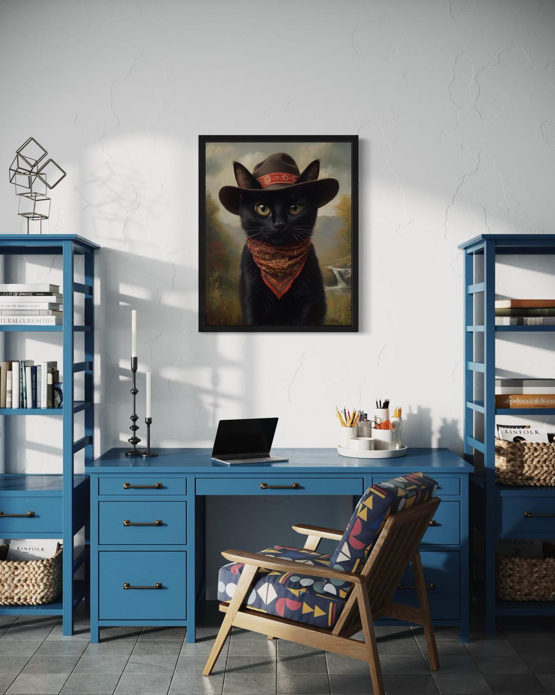Black Cat Cowboy Portrait With Hat And Paisley Bandana Poster - Image 4