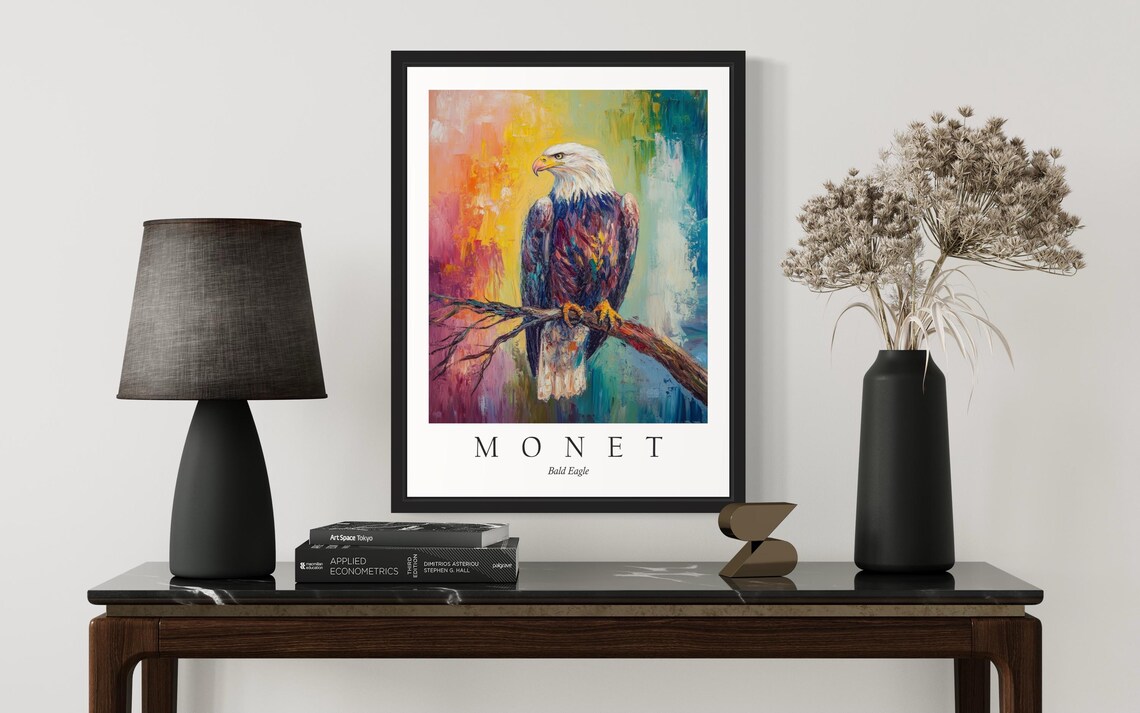 Bald Eagle Bird, Monet-Inspired Art Print - Image 2