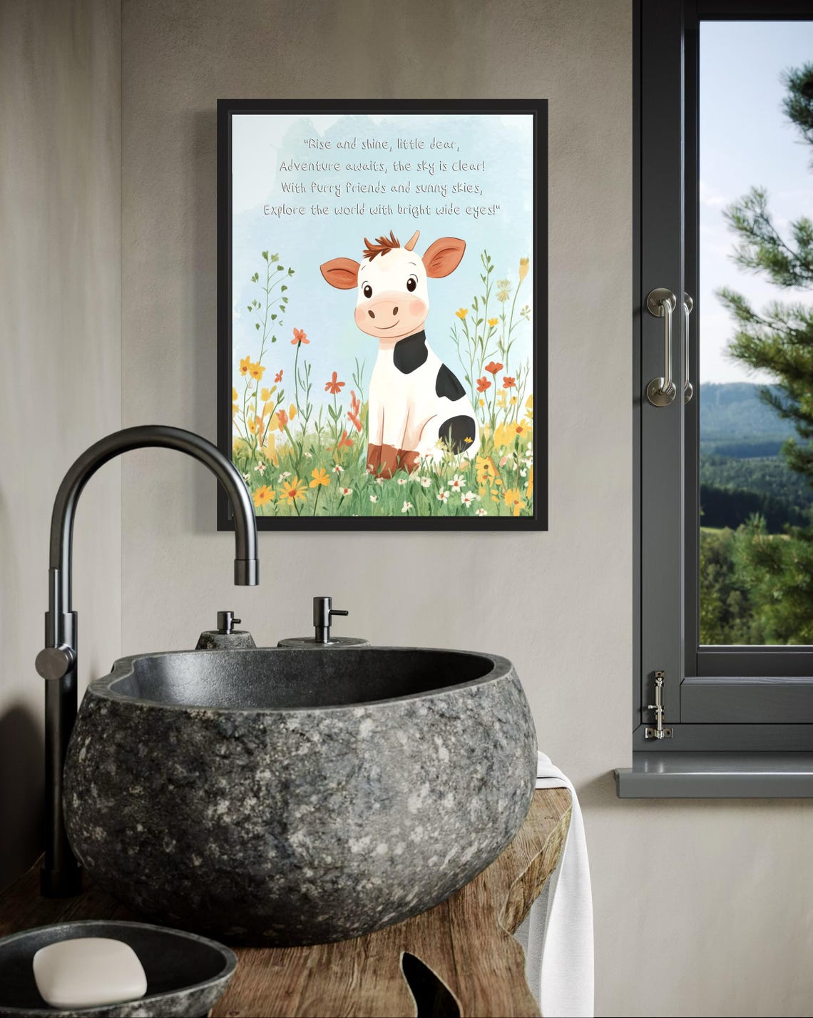Smiling Cow Nursery Poem Rise and Shine Kids Room Wall Poster - Image 4