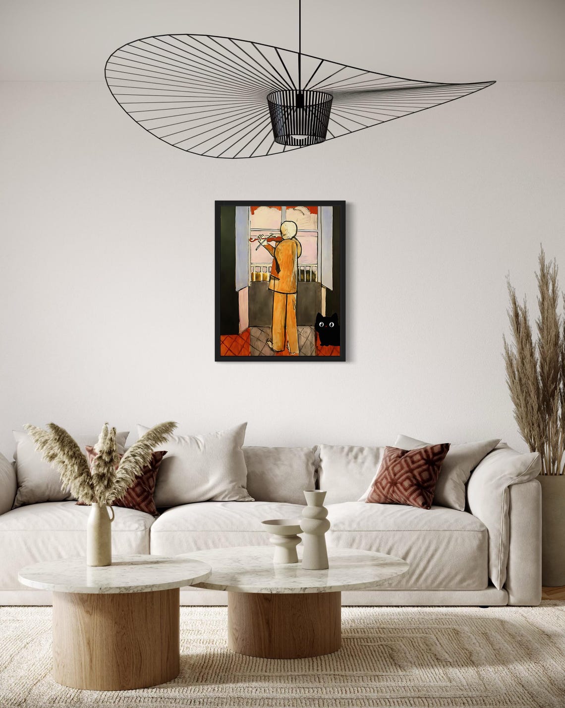 Matisse Inspired Violinist By Window With Playful Black Cat Poster - Image 4