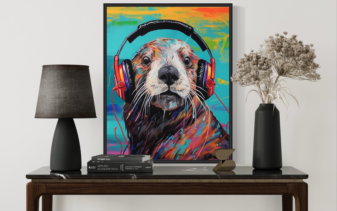 Sea Otter Wearing Headphones Colorful Pop Art Animal Fun Poster - Image 3