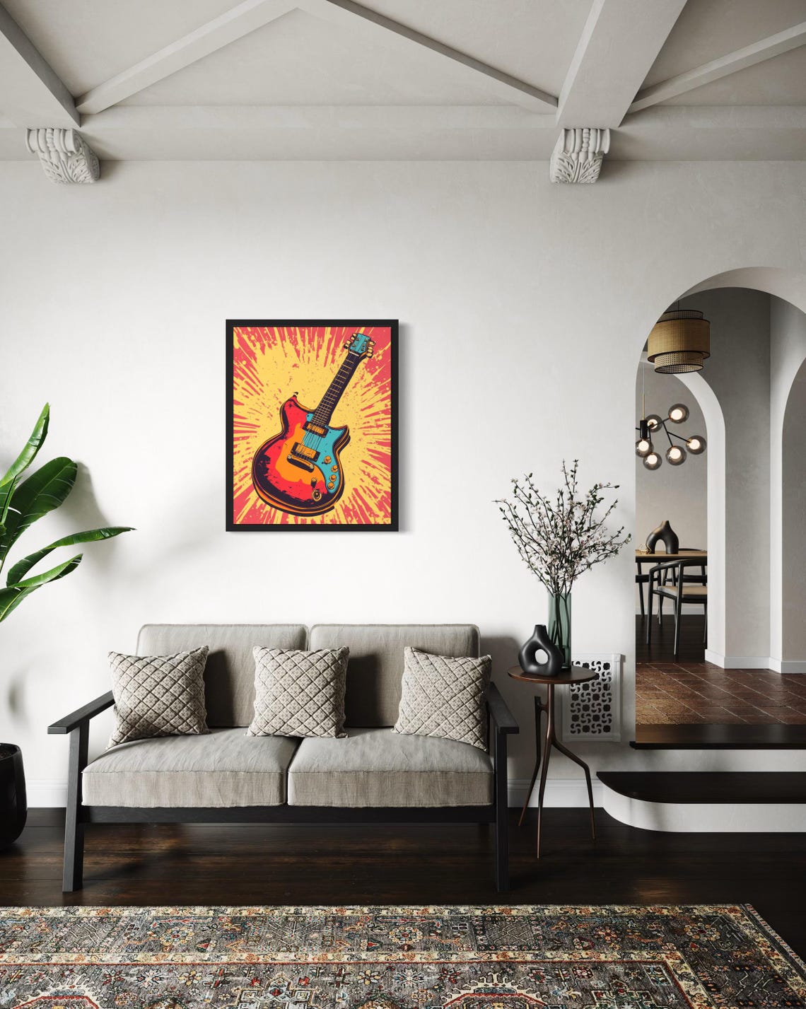 Electric Guitar Pop Art With Red Blue Burst Explosion Poster - Image 2