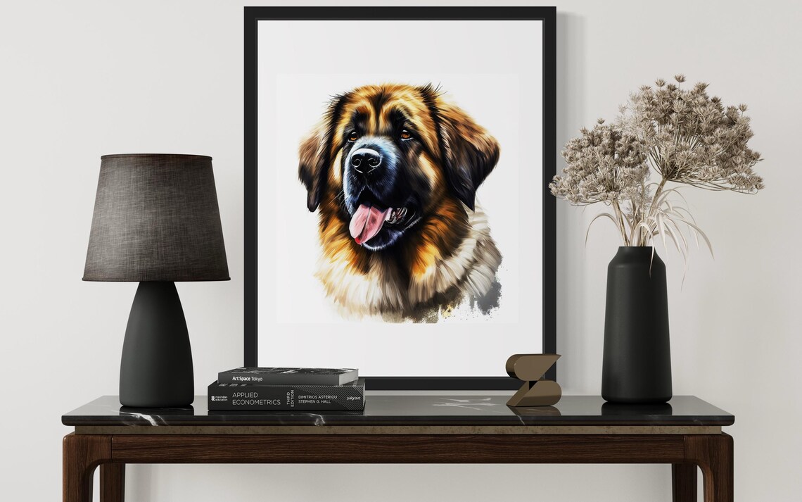 Leonberger Dog Watercolor Portrait with Tongue Out Travel Poster - Image 3