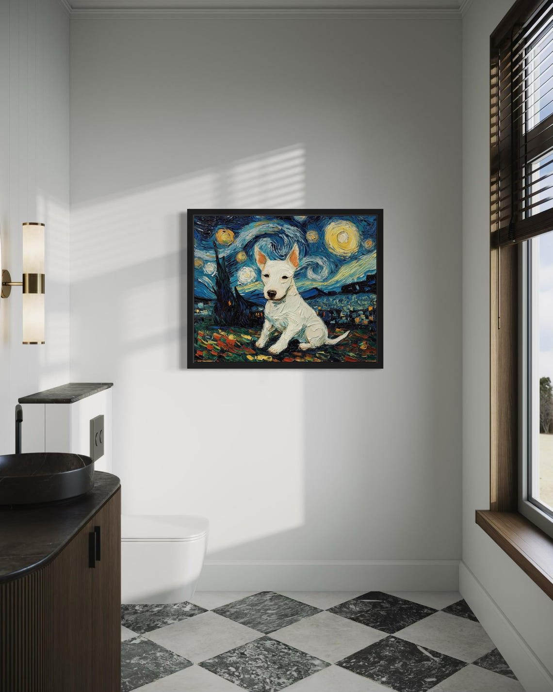 White Bull Terrier Starry Night Van Gogh Dog Portrait Poster - Image 4