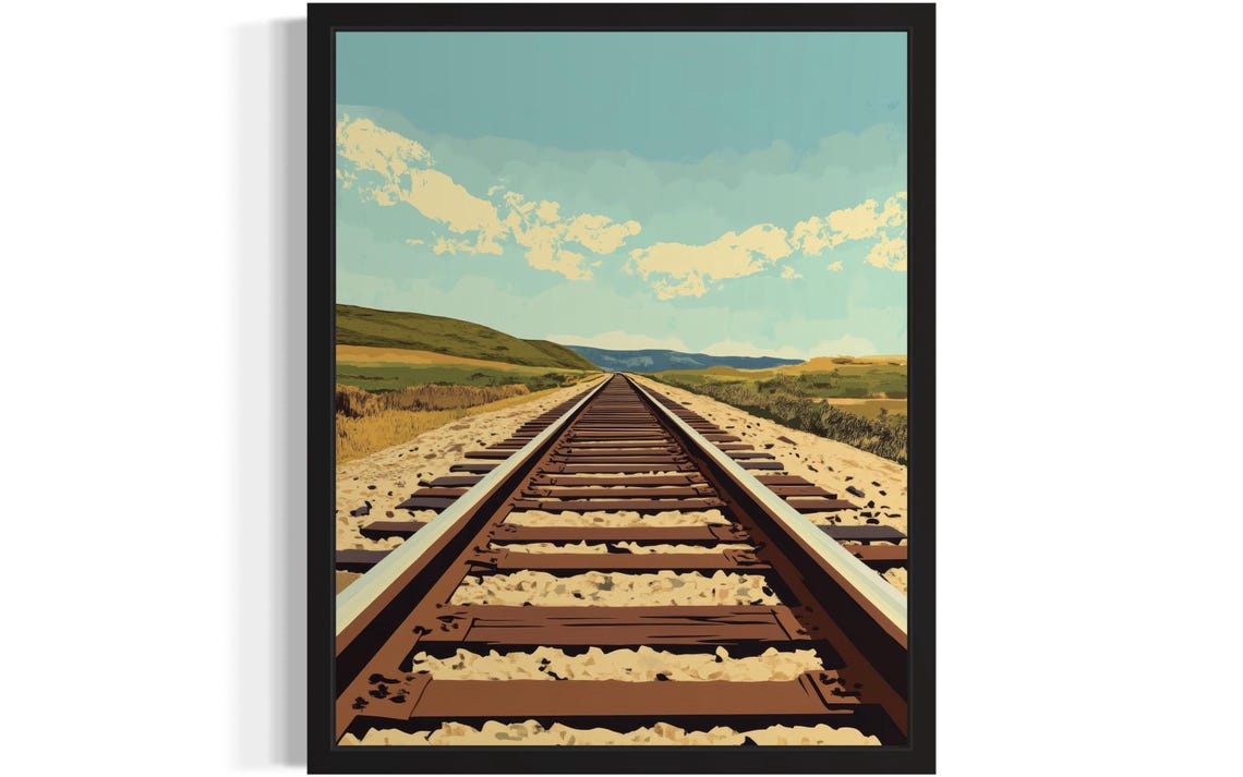 Railroad Track Pop Art Poster Vanishing Point Landscape Decor