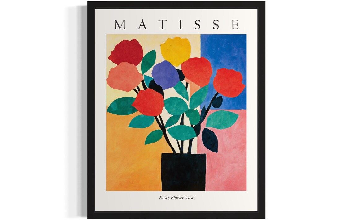 Matisse Style Roses Flower Vase Romantic Fauvist Still Life Poster