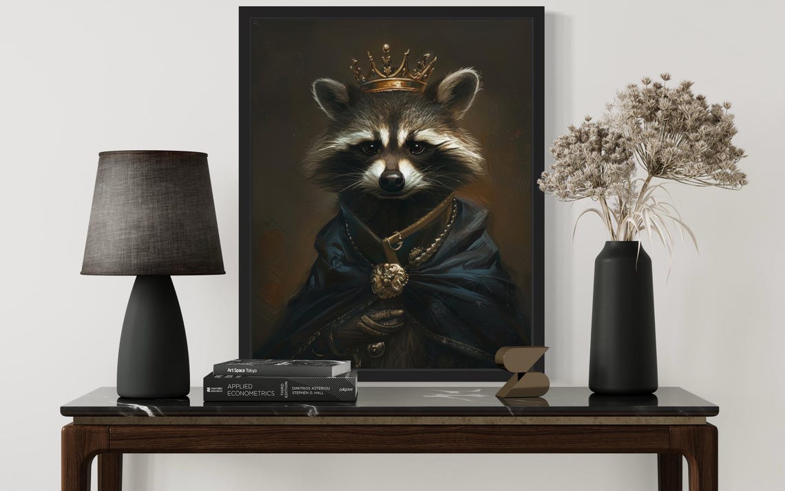 Crowned Raccoon King In Royal Robes Gothic Vampire Portrait Poster - Image 2