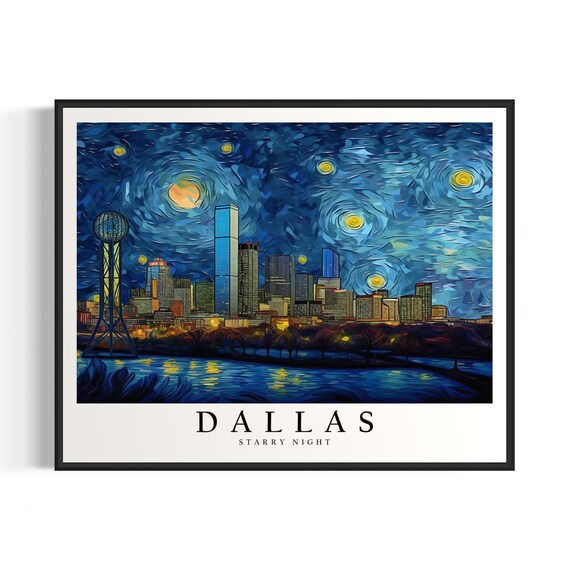 Dallas Starry Night Skyline Reunion Tower Van Gogh City Poster