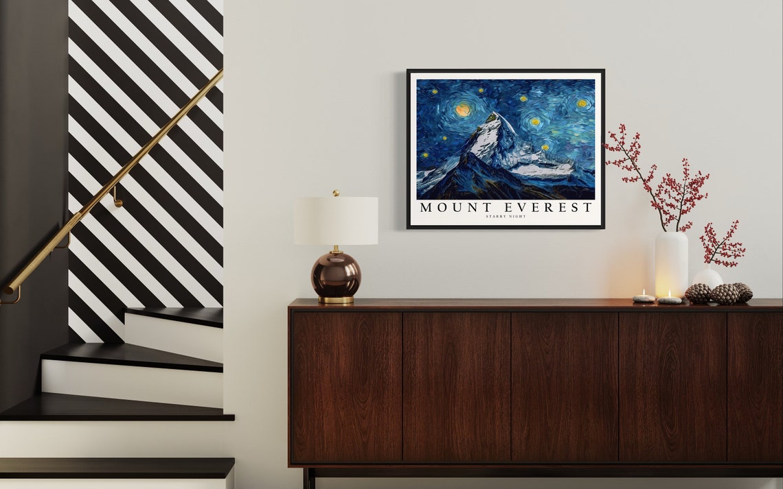 Mount Everest Starry Night Snowy Himalayan Peak Night Sky Art Poster - Image 4