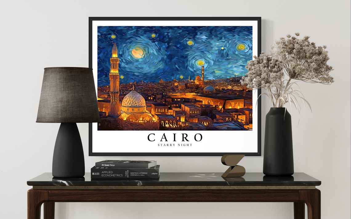 Cairo Egypt Starry Night Van Gogh Style Mosque Skyline Art Poster - Image 3
