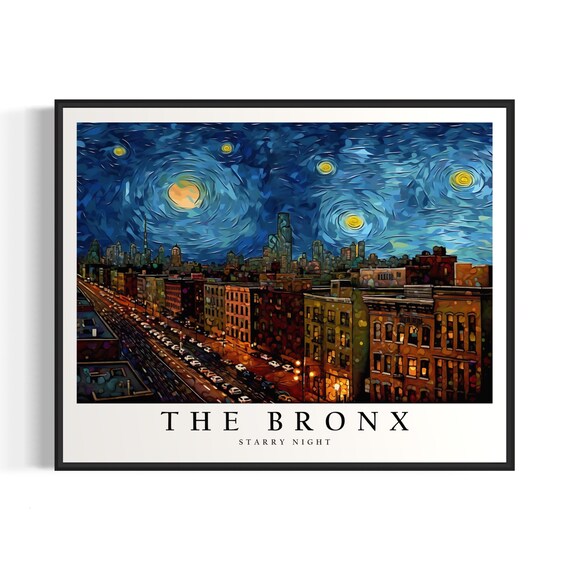 The Bronx Streetscape in Van Gogh Starry Night Style Art Poster