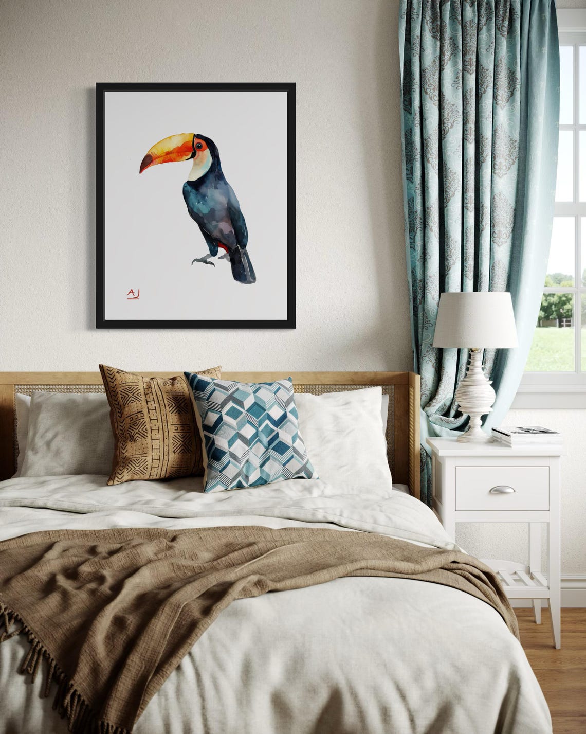 Toucan with Vibrant Orange Beak Minimalist Watercolor Bird Art Poster - Image 3