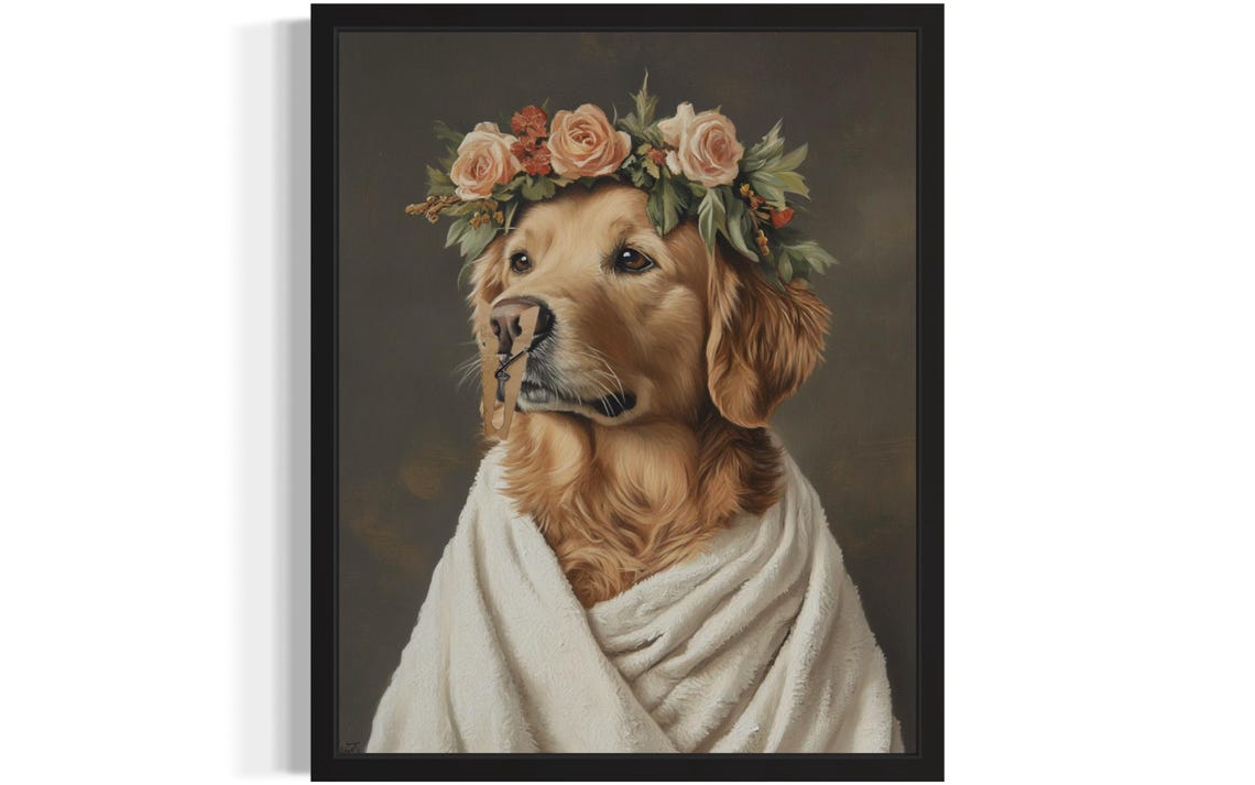 Golden Retriever Flower Crown Clothespin Funny Bathroom Poster