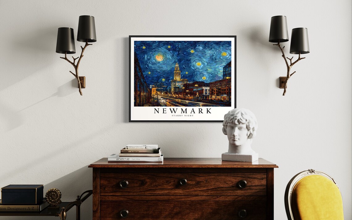 Newmark Starry Night Downtown Main Street Glowing Night Lights Art Poster - Image 4